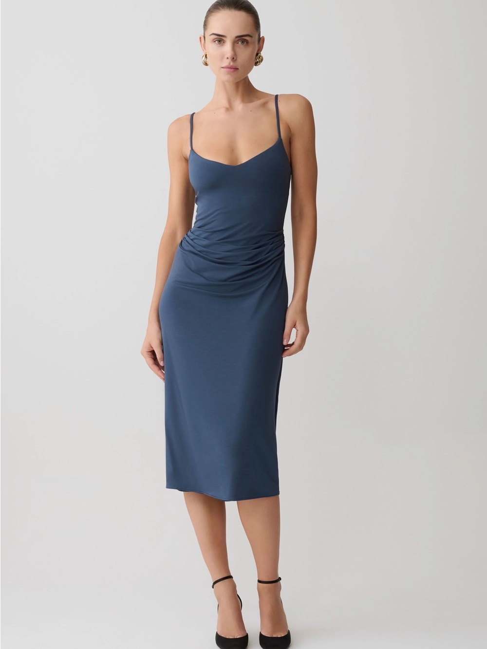 Meshki Slate Blue Spaghetti Strap Midi Dress